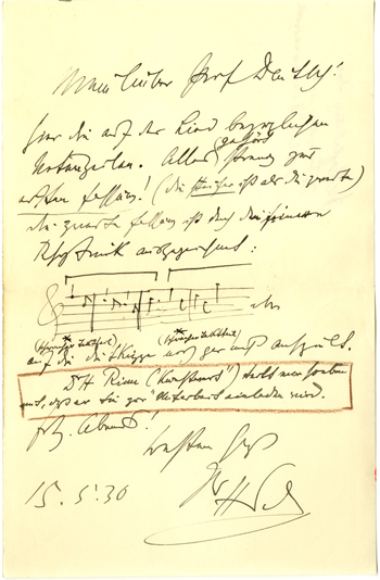 Photograph of letter from Heinrich Schenker to Otto Erich Deutsch